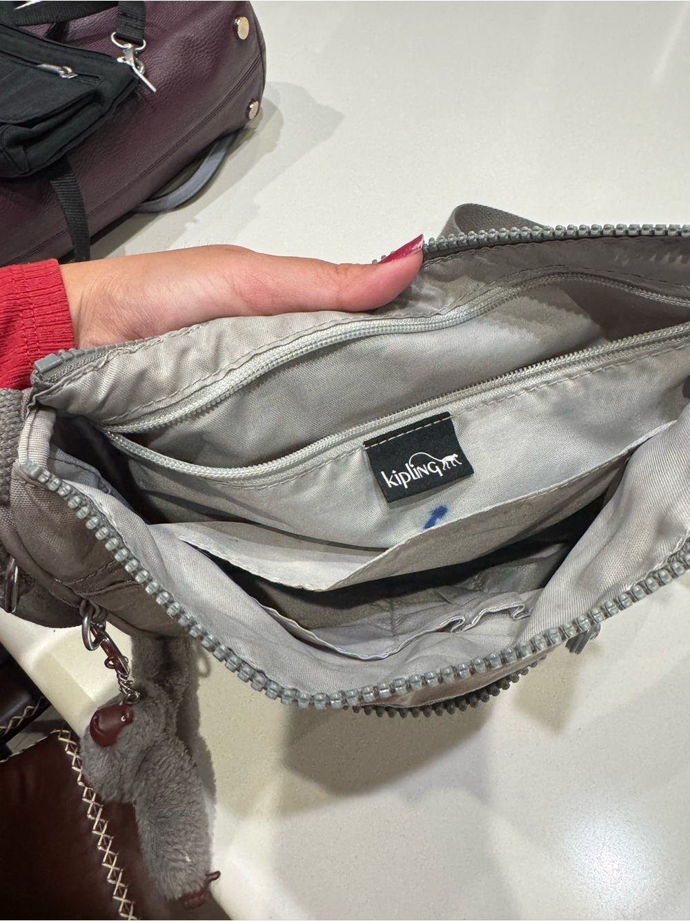 Kipling Taupe Gray Crossbody Bag with Plush Monkey Charm - Picture 3 of 4